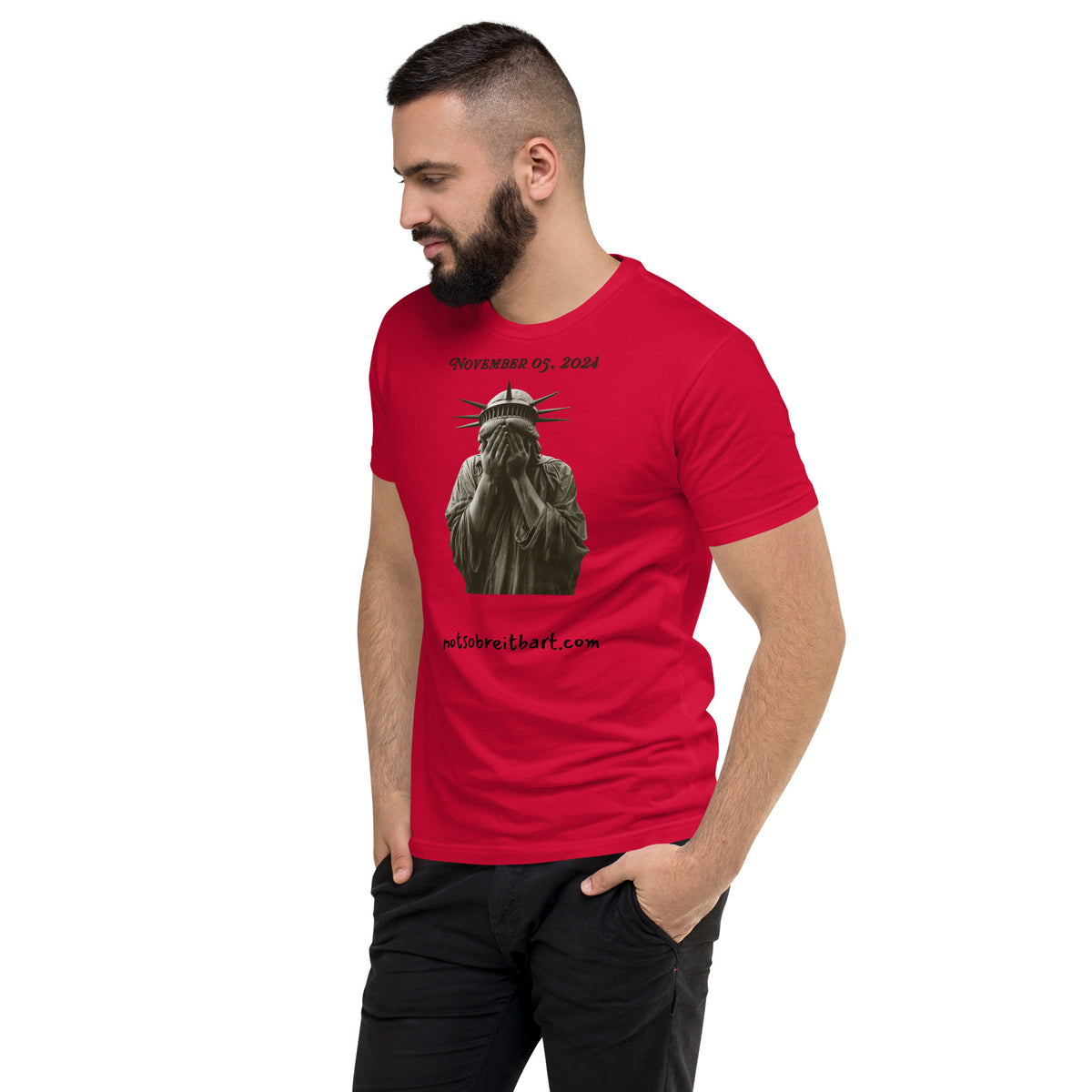 Men's Fitted T-shirt  Lady Liberty Inconsolable After Trump Wins notsobreitbart.com