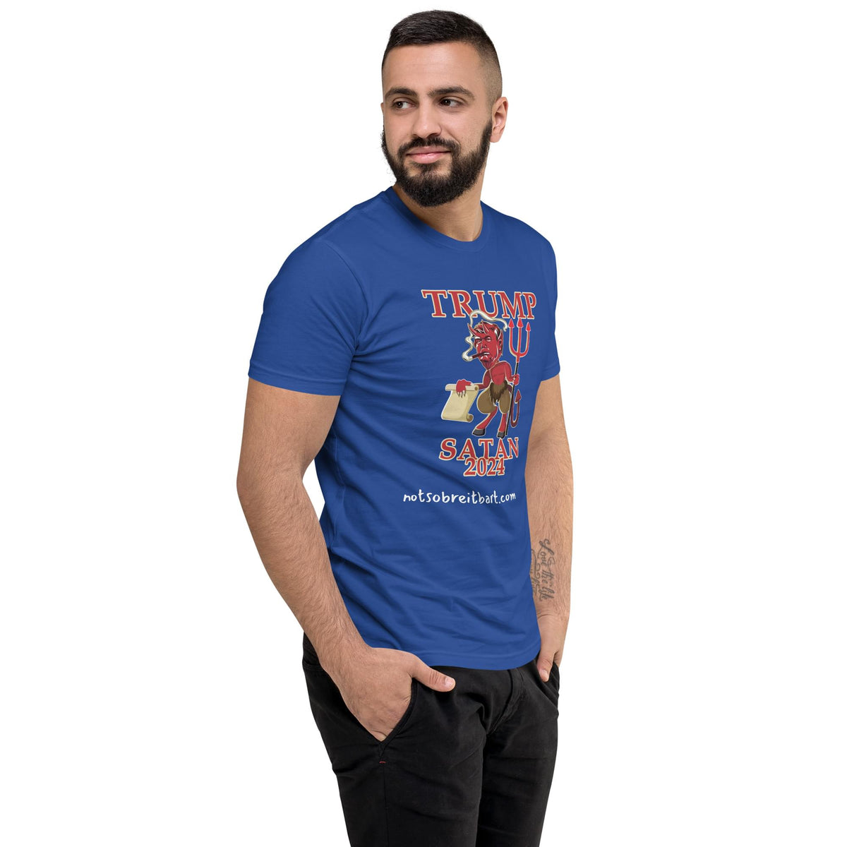 TRUMP/Satan Men's Fitted Short Sleeve T-shirt notsobreitbart.com