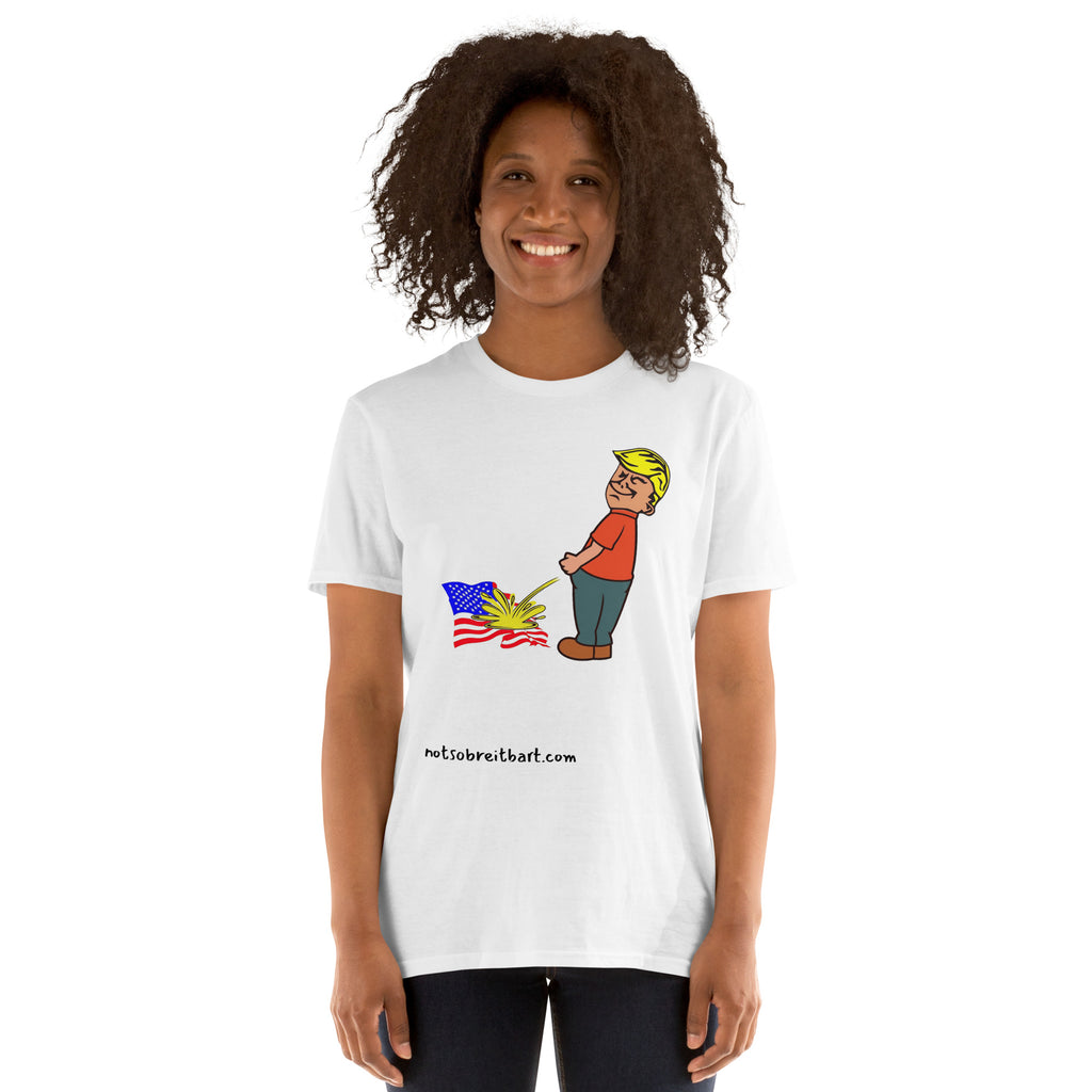 Trump pissing on US Short-Sleeve Unisex T-Shirt notsobreitbart.com