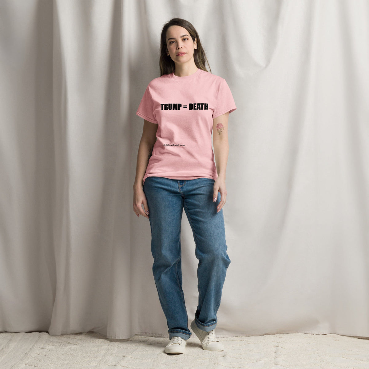 Trump = Death (horizontal) Unisex classic tee. Trump's policies kill. notsobreitbart.com