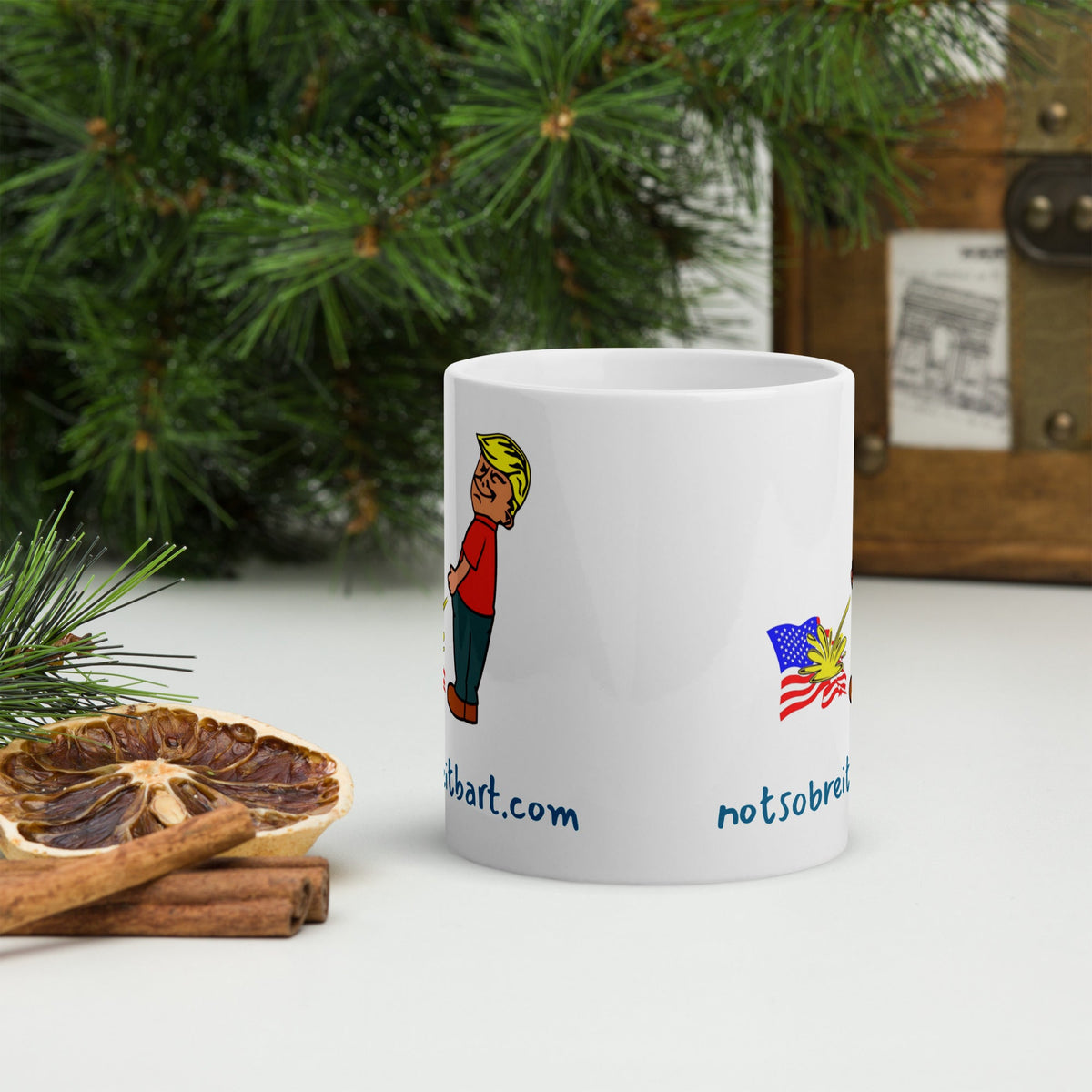 Trump Peeing on Flag Ceramic Glossy Coffee Mug notsobreitbart.com