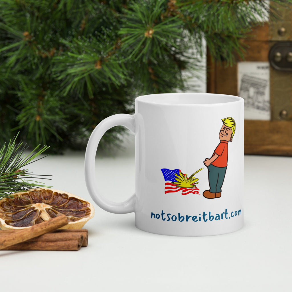Trump Peeing on Flag Ceramic Glossy Coffee Mug notsobreitbart.com