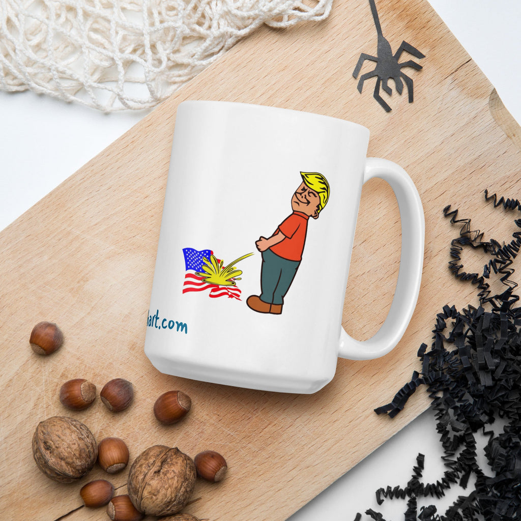 Trump Peeing on Flag Ceramic Glossy Coffee Mug notsobreitbart.com